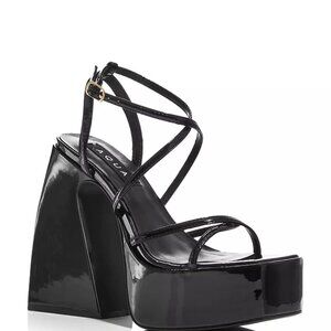 Aqua Chanc Strappy Platform High Heel Sandals Black Patent 8.5 NWT